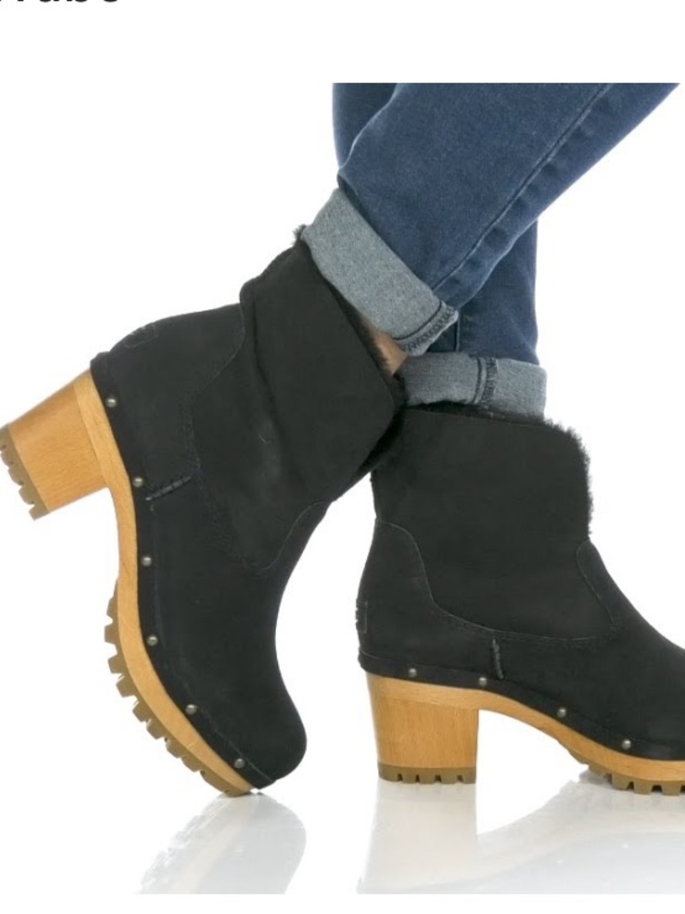 UGG Thebes Black Suede Ankle Boots with Wood-Look Heel Women’s Size 11